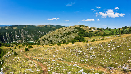 Landscape around river Uvac gorge at sunny summer morning, southwest Serbia