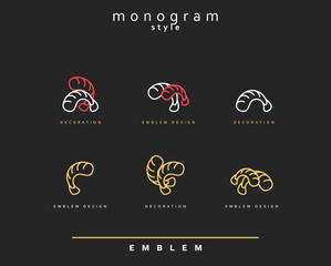 Emblem seafood. Emblem for restaurant and sushi bar. Elegant ebmlem for culinary schools. Monogram seafood.