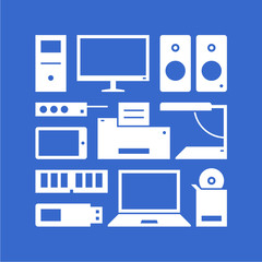 Computer equipment. Pattern. White and blue.
