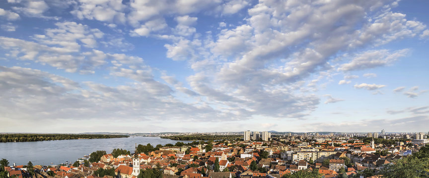 Panoramic View of Zemun Town with River Danube and Belgrade Metropolis Skyline.