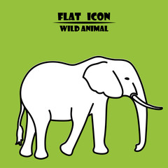 Elephant icon. Flat animal illustration isollated on green background.