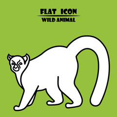 Lemur icon. Flat animal illustration isollated on green background.