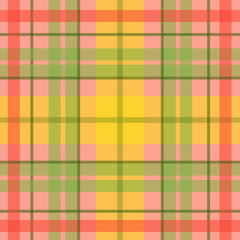 Vector seamless scottish tartan pattern in orange, yellow, green, pink. British or irish celtic baby design for textile, fabric or for wrapping, backgrounds, wallpaper, websites