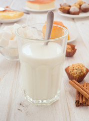 glass of milk on breakfast table