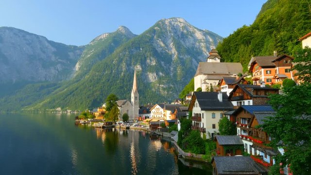 Morning shot of Hallstatt - beauty of Alps. Austria