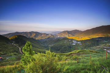 Beautiful sunrise over layer hill at Kundasang, Sabah.