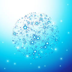 Global Network On Blue Background - Vector Illustration, Graphic Design. Point And Curve Constructed The Sphere