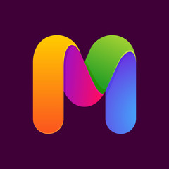 M letter one line colorful logo.