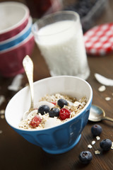 Muesli with blueberry, cherry and coconut