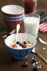 Muesli with blueberry, cherry and coconut