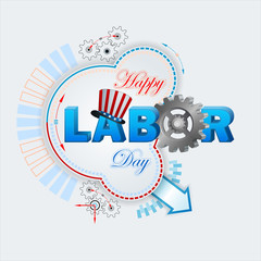 Holidays background with 3d gear and American flag colors for celebration of American Labor Day