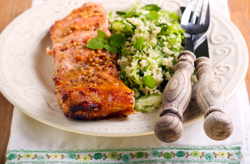 Mustard and honey glazed salmons