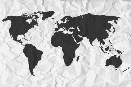 World Map In Black On A Background Crumpled Paper