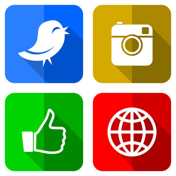 social media colored flat design icons set