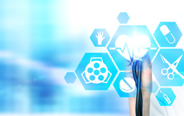 Doctor hand with medicine icons