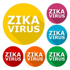 Zika virus icons set with long shadow