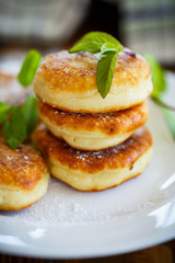sweet cheese pancakes on a plate 