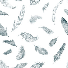 Motif de plumes aquarelle monochrome