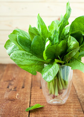 Fresh spinach in a glass
