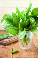 Fresh spinach in a glass