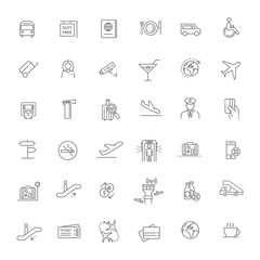 Air Travel or Airport Services outline icon set - Illustration
