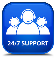 24/7 Support (customer care team icon) blue square button