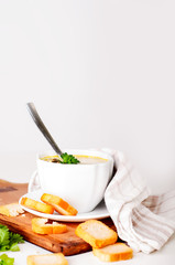 creamy soup with croutons