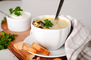 creamy soup with croutons