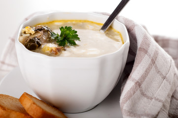 creamy soup with croutons