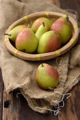 Pears in the basket on a hessian with vintage style