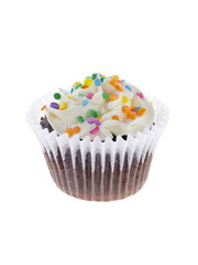 chocolate cupcakes with icing and colorful sprinkle