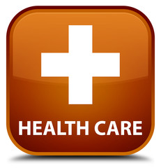 Health care (plus sign) brown square button