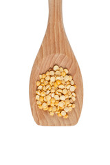 wooden spoon with lentils.