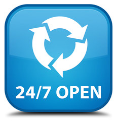 24/7 open cyan blue square button