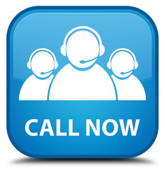 Call now (customer care team icon) cyan blue square button