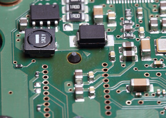 Electronic board photographed in macro mode