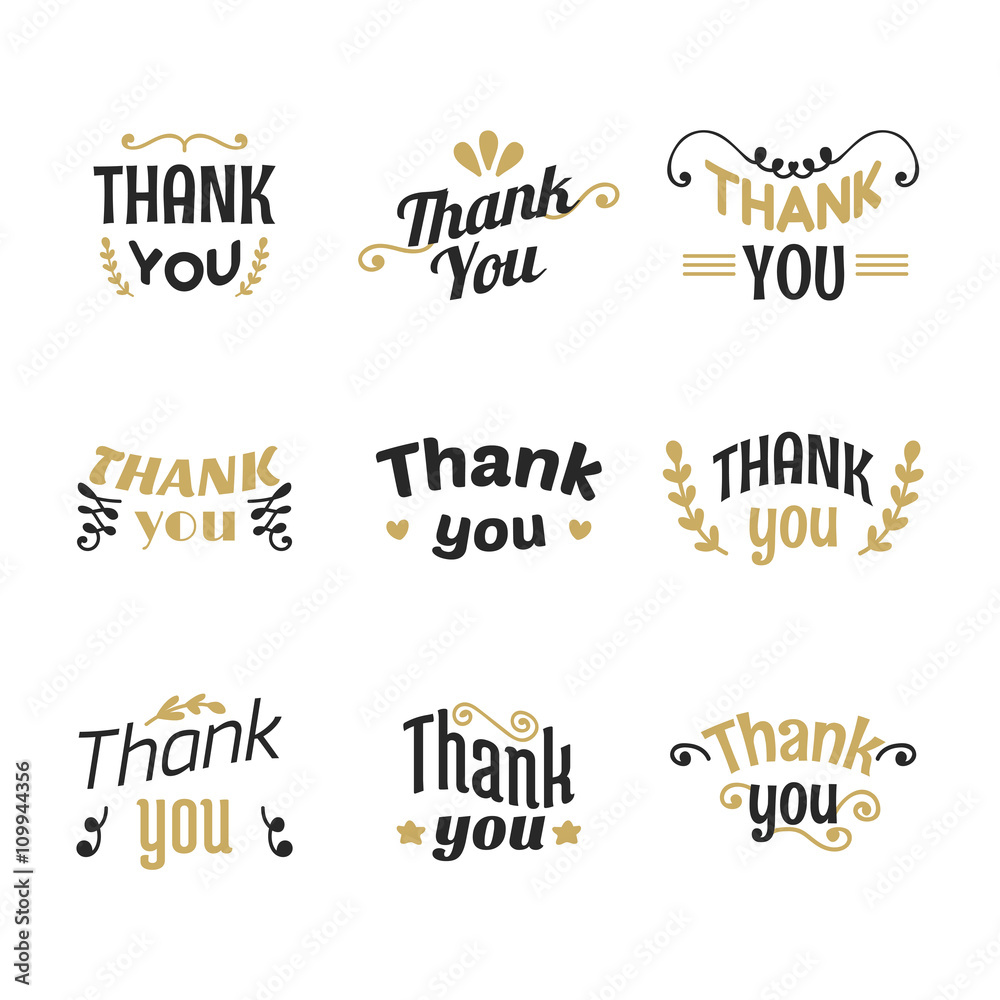 Wall mural set of thank you labels, emblems, stickers or badges. decoration