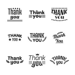 Set of vintage style Thank You labels, emblems, stickers and bad