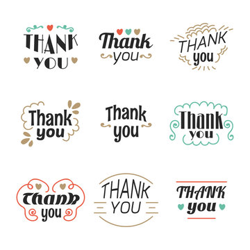 Set of 9 Thank you labels, emblems, stickers or badges. Decorati