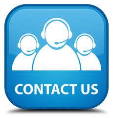Contact us (customer care team icon) cyan blue square button