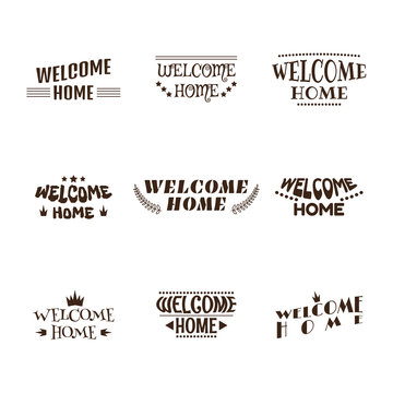 Welcome home. Set of 9 labels, emblems, stickers or badges. Deco