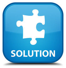 Solution (puzzle icon) cyan blue square button