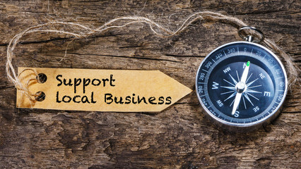 Support local business - business tips handwriting on label with