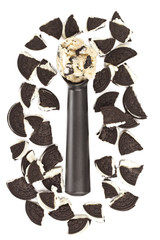 scoop of cookies and cream ice cream with chocolate cookie