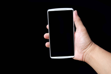 Man hand holding Smartphone with blank black screen

