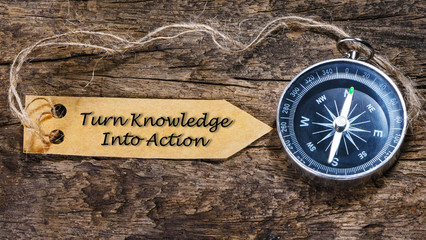 Turn knowledge into action - Motivation advice handwriting on la