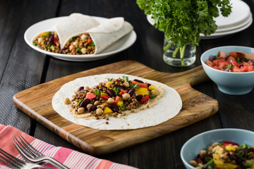 Vegan wraps with lentil, chickpea peppers and kidney bean