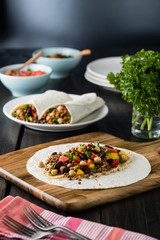 Vegan wraps with lentil, chickpea peppers and kidney bean
