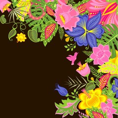 Tropical background with exotic flowers
