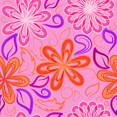 watercolor seamless pattern of flowers and leaves